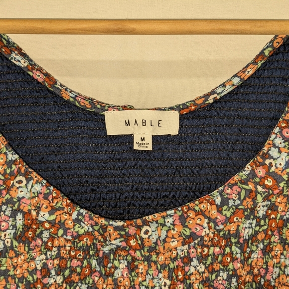 Mable 100% Cotton Floral Drop Waist Puff Sleeve Mini Dress Size Medium - Picture 6 of 12